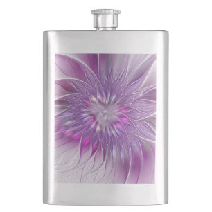 Pink Purple Flower Passion Abstract Fractal Art Hip Flask