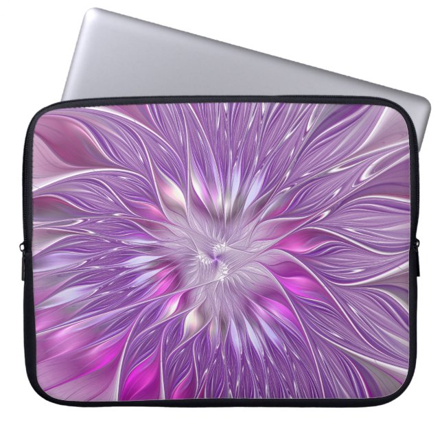 Pink Purple Flower Passion Abstract Fractal Art Laptop Sleeve (Front)