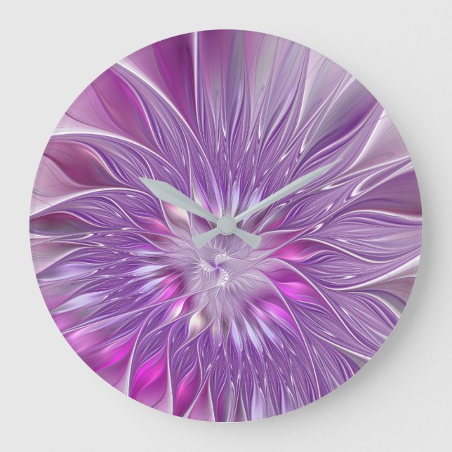 Pink Purple Flower Passion Abstract Fractal Art Large Clock (Front)