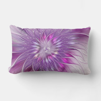 Pink Purple Flower Passion Abstract Fractal Art Lumbar Cushion