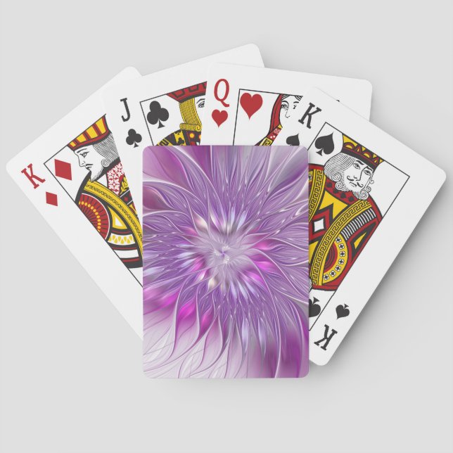 Pink Purple Flower Passion Abstract Fractal Art Playing Cards (Back)