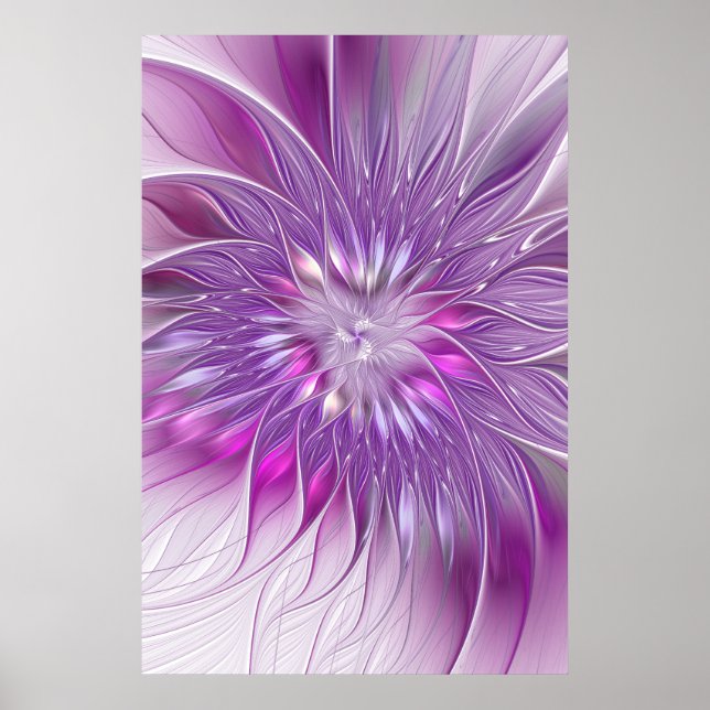 Pink Purple Flower Passion Abstract Fractal Art Poster (Front)