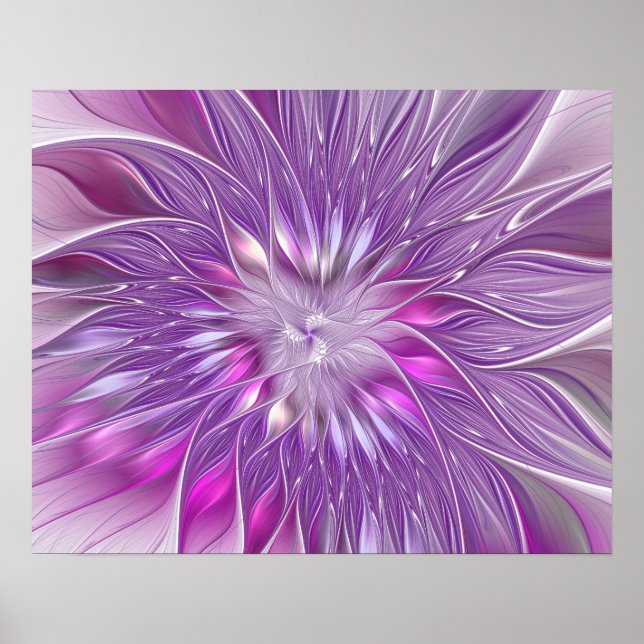 Pink Purple Flower Passion Abstract Fractal Art Poster (Front)