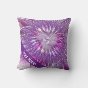 Pink Purple Flower Passion Abstract Fractal Name Cushion