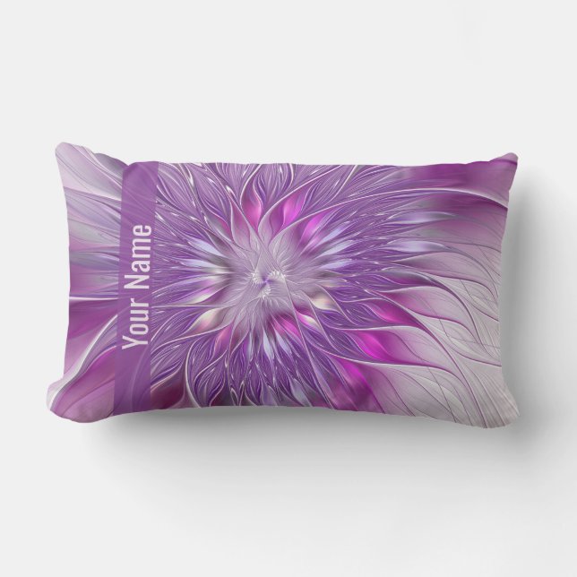 Pink Purple Flower Passion Abstract Fractal Name Lumbar Cushion (Front)