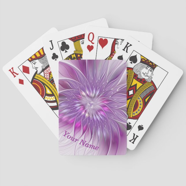Pink Purple Flower Passion Abstract Fractal Name Playing Cards (Back)