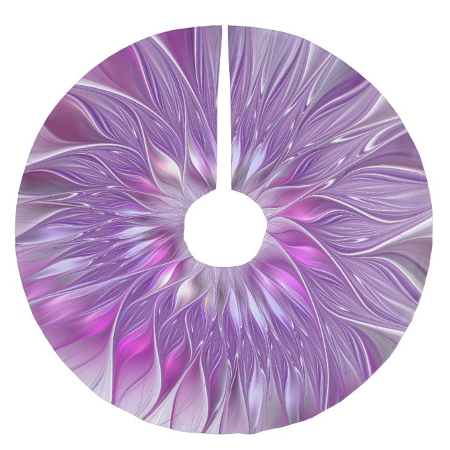 Pink Purple Flower Star Abstract Fractal Art Brushed Polyester Tree Skirt (Front)