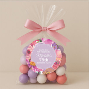 Pink Purple Flowers 75th Birthday Party Thank You Classic Round Sticker