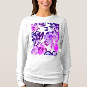 Pink Purple Flowers Botanical Pattern T-Shirt