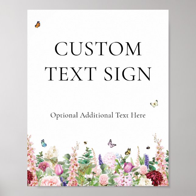 Pink Purple Flowers & Butterflies | Custom Text Poster (Front)