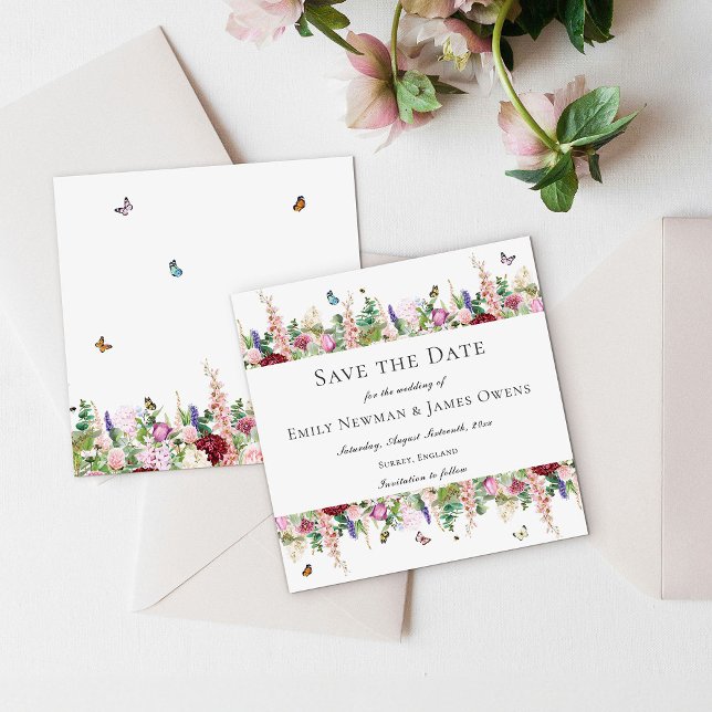 Pink Purple Flowers Butterflies | Save the Date (Creator Uploaded)