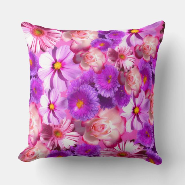 Pink Purple Flowers Cushion (Front)