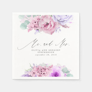 Pink Purple Flowers Elegant Botanical Mr and Mrs Napkin