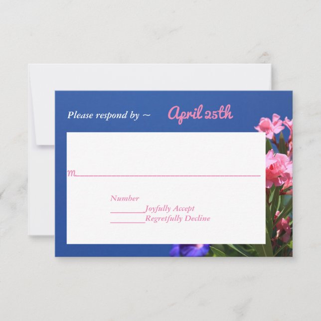 Pink & Purple Flowers on Blue Country Wedding RSVP (Front)