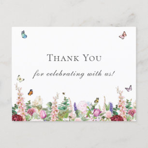 Pink Purple Flowers with Butterflies Thank You Postcard