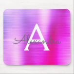 Pink Purple Foil Monogram Name Mousepad<br><div class="desc">Pink and Purple Faux Brushed Metal Monogram Name Monogram Mousepad. This Mousepad can be customised to include your first name.</div>