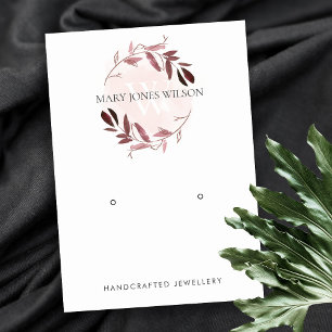 PINK PURPLE FOLIAGE MONOGRAM EARRING DISPLAY LOGO BUSINESS CARD