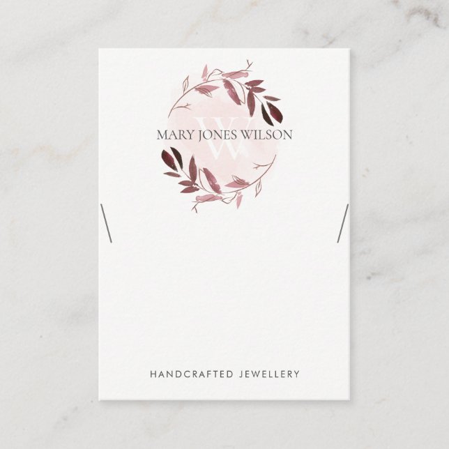 PINK PURPLE FOLIAGE MONOGRAM NECKLACE DISPLAY LOGO BUSINESS CARD (Front)