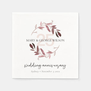 PINK PURPLE FOLIAGE WREATH ANY YEAR 25 ANNIVERSARY NAPKIN