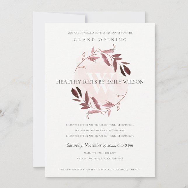 PINK PURPLE FOLIAGE WREATH GRAND OPENING INVITE (Front)