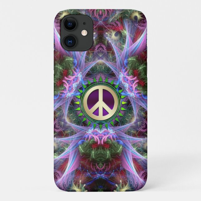 Pink Purple Fractals Peace Sign iPhone 4 Case (Back)