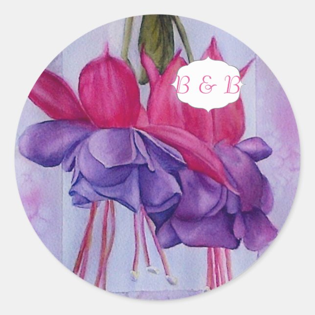 PINK PURPLE FUSCHIAS WATERCOLOR FLOWER STICKERS (Front)