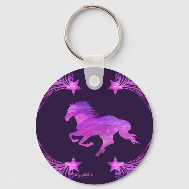 Pink & Purple Galloping Horse Key Ring (Front)