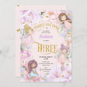 Pink purple garden enchanted fairy, 3rd birthday i invitation