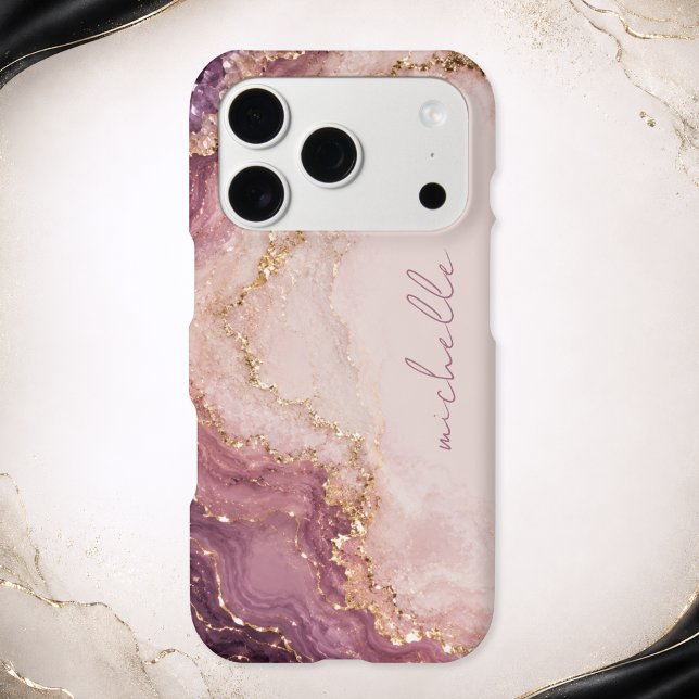 Pink Purple Geode Marble Gold Personalised Name (Pink Purple Geode Marble Gold Personalized Name iPhone Case)