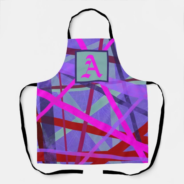 Pink & Purple Geometric Lines Pattern Monogram Apron (Front)