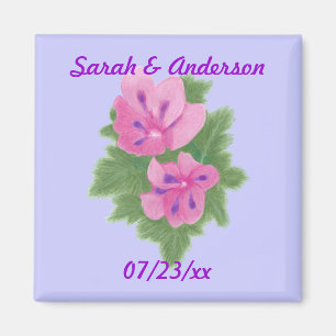 Pink Purple Geraniums Flowers Save the date Magnet