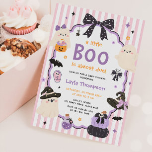 Pink Purple Ghost Halloween Boo Girl Baby Shower Invitation