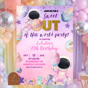 Pink Purple Girl Sweets Out Of This World Birthday Invitation