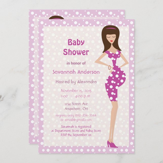 Pink & Purple Girly Colours Bump Baby Girl Shower Invitation (Front/Back)