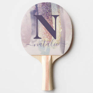 Pink purple girly glitter sparkly personalised ping pong paddle