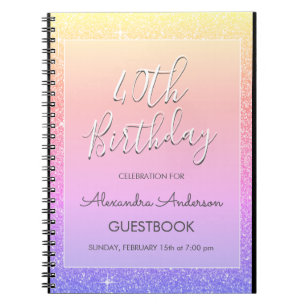 Pink Purple Glitter 40th Birthday Guestbook Notebook