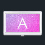 Pink Purple Glitter and Sparkle Monogram Business Card Holder<br><div class="desc">Pink and Purple Ombre Faux Glitter and Sparkle Elegant Monogram Business Card Holder. This Business Card Holder can be customised to include your initial and first name.</div>