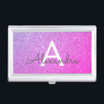 Pink Purple Glitter and Sparkle Monogram Business Card Holder<br><div class="desc">Pink and Purple Ombre Faux Glitter and Sparkle Elegant Monogram Business Card Holder. This Business Card Holder can be customised to include your initial and first name.</div>