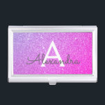 Pink Purple Glitter and Sparkle Monogram Business Card Holder<br><div class="desc">Pink and Purple Ombre Faux Glitter and Sparkle Elegant Monogram Business Card Holder. This Business Card Holder can be customised to include your initial and first name.</div>