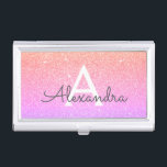 Pink Purple Glitter and Sparkle Monogram Business Card Holder<br><div class="desc">Gold,  Pink and Purple Rainbow Pastel Ombre Faux Glitter and Sparkle Elegant Monogram Business Card Holder. This Business Card Holder can be customised to include your initial and first name.</div>