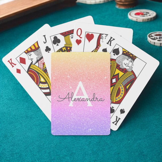 Pink Purple Glitter and Sparkle Monogram Playing Cards (Creator Uploaded)