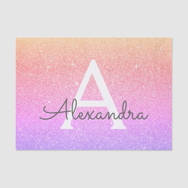 Pink Purple Glitter and Sparkle Monogram Tissue Paper (Front)