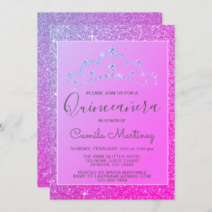 Pink Purple Glitter and Sparkle Quinceanera Invitation