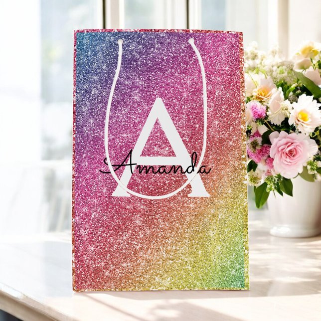 Pink Purple Glitter Birthday Medium Gift Bag (Creator Uploaded)