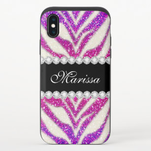 Pink Purple Glitter Black Zebra iPhone X Case