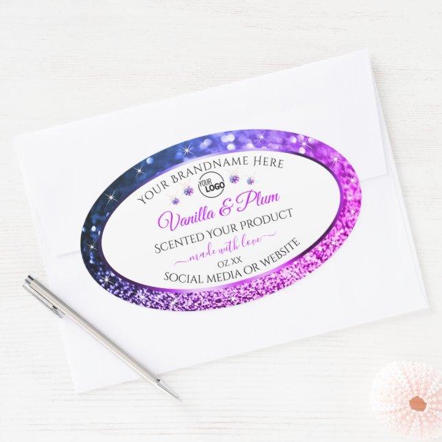 Pink Purple Glitter Diamonds Logo Product Labels (Envelope)