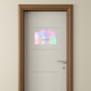 Pink purple glitter dust holographic name girl door sign