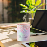 Pink purple glitter dust holographic name script m mug<br><div class="desc">A trendy holographic background with unicorn and rainbow pastel colours in pink,  purple,  rose gold,  mint green. Decorated with faux glitter dust. Personalise and add a name,  written with a modern hand lettered style script.</div>