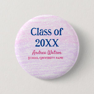 Pink purple glitter graduate class of add name yea 6 cm round badge