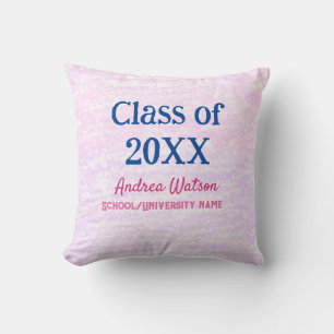 Pink purple glitter graduate class of add name yea cushion
